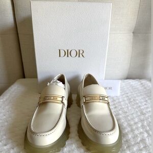 Dior Cream Loafers with Gold Accents